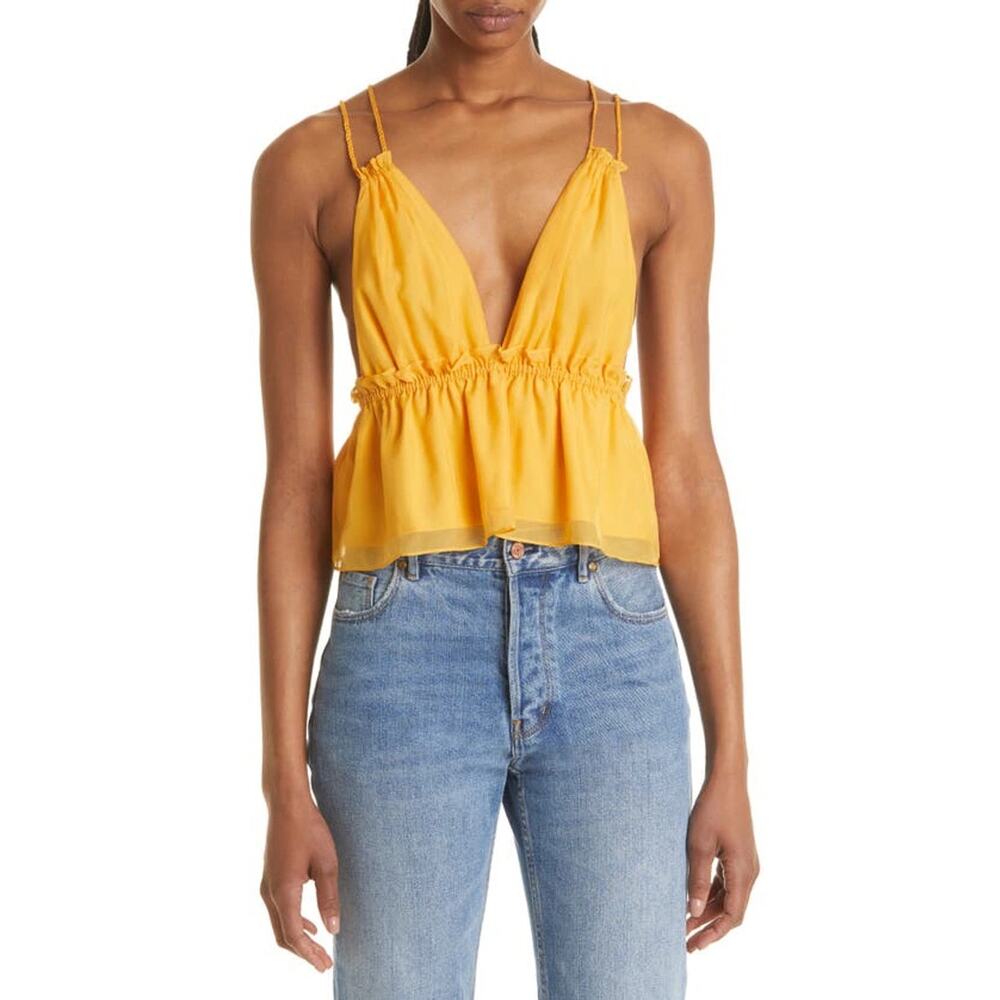 Cami NYC Marlene‎ Peplum Silk Yellow Orange Camisole Top Size XL